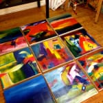 Los Angeles artist Nestor Toro's series of 9 paintings on 20" x 20" canvases which is called "9 1/2 Hours"