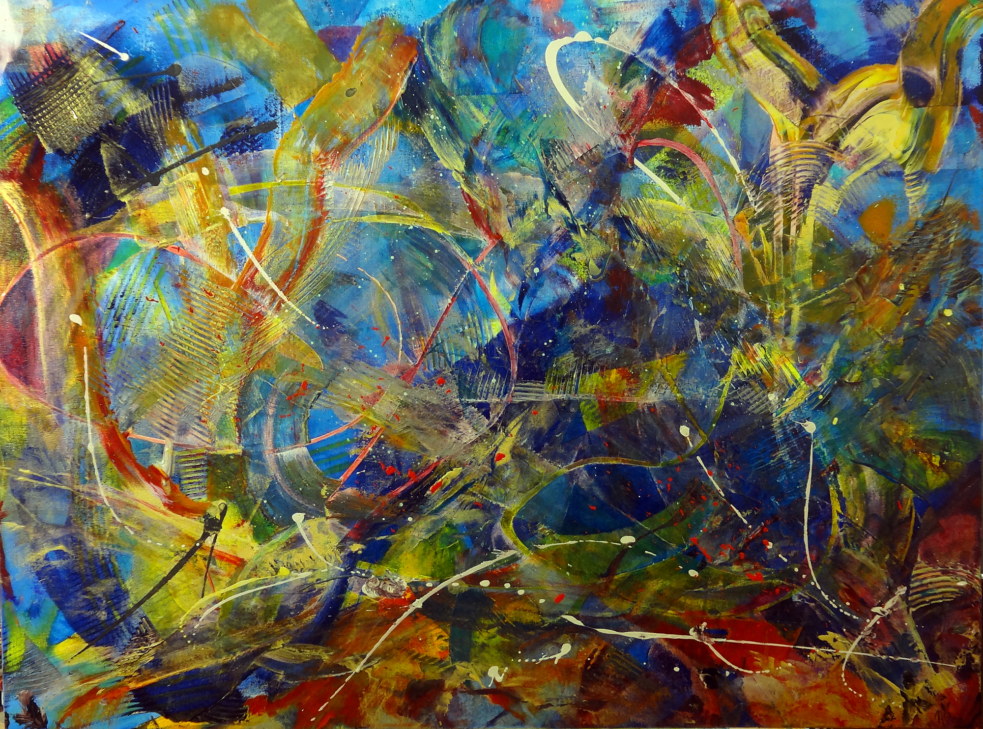 Iridescent blue tangle abstract painting sold sold by Nestor Toro
