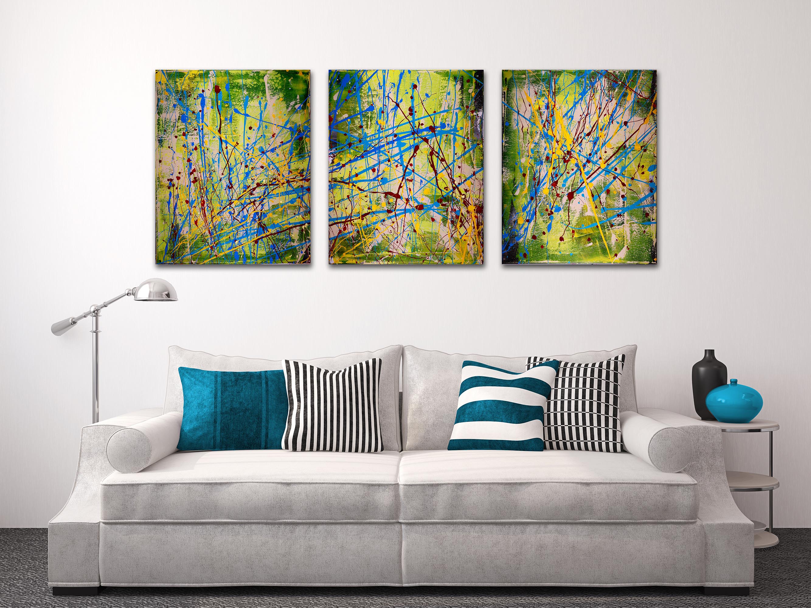 SOLD - artwork - Interrupted abstract landscape I- Tryptic (2016) by abstract artist Los Angeles Painter Nestor Toro