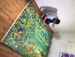 Abstract Painter Nestor Toro working on a commissioned painting for client