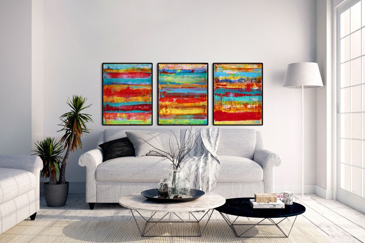 SOLD - INFINITY - TRIPTYCH WORK by abstract painter Nestor Toro in Los Angeles 2017