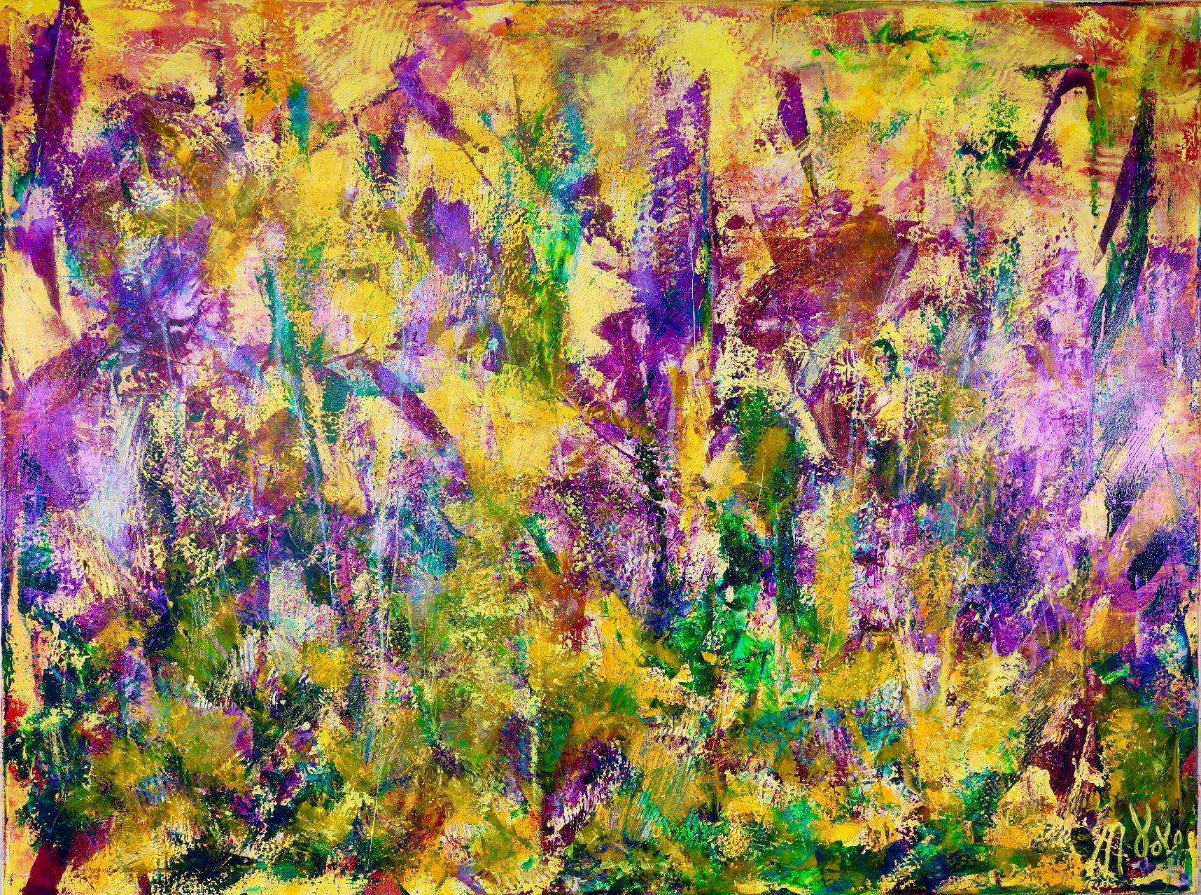 SOLD | Purple Haze (over yellow) | (2016) Mixed Media painting by Nestor Toro