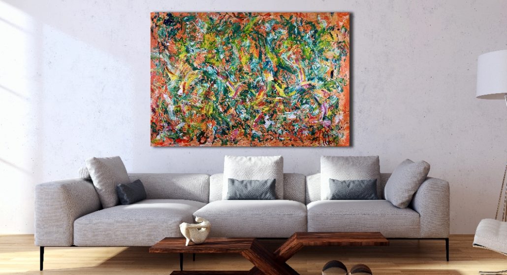 Sold Abstract - Orange Blossoms (2018) Acrylic painting by Nestor Toro