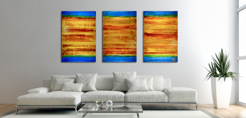 Fragmented Vibrant Sunset (2018) Triptych - Acrylic painting by Nestor Toro