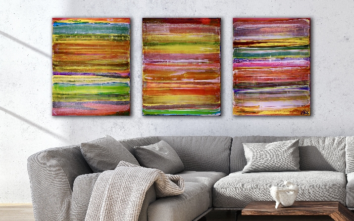 Color revival in Los Angeles 3 by Nestor Toro (2018) Abstract Triptych Acrylic painting by Nestor Toro
