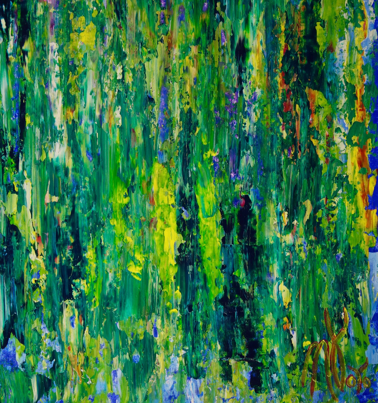 Green Frenzy (2018) Expressionistic Abstract Acrylic painting by Nestor Toro