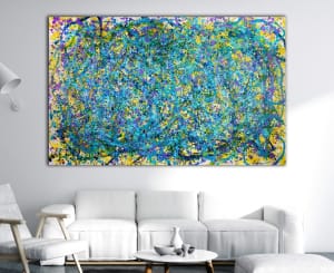 SOLD - Shimmering Garden (In teal and purple) (2018) DETAIL / painting by Nestor Toro