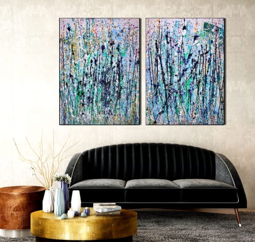 White noise frenzy (2018) Diptych Acrylic painting by Nestor Toro