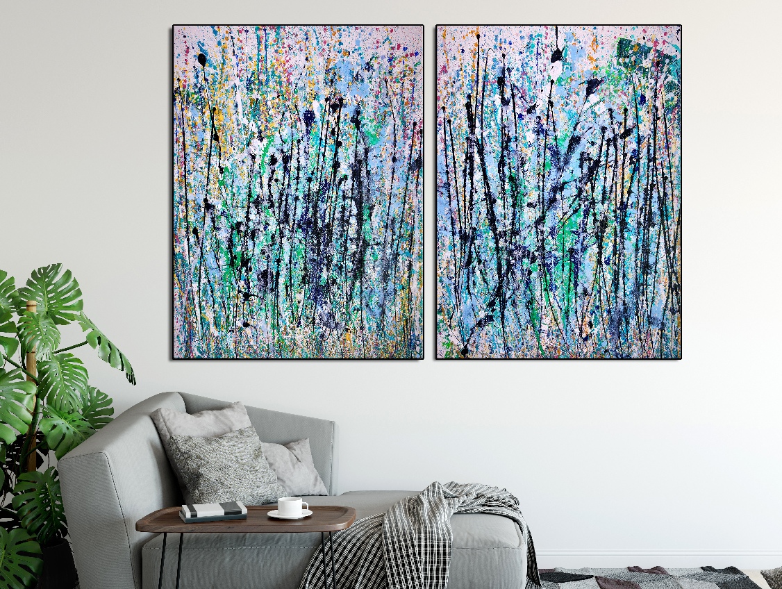 White noise frenzy (2018) Diptych Acrylic painting by Nestor Toro