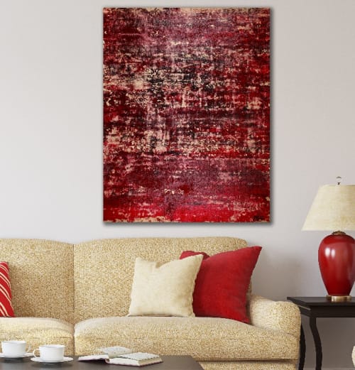 Golden shadows over red (2018) Abstract Acrylic painting by Nestor Toro