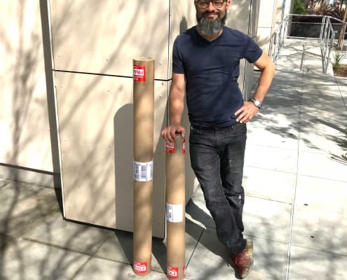 Artist Nestor Toro sending out his sold abstract art to collectors on a sunny spring day in L.A.