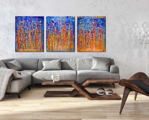 SOLD Artwork - Interrupted Panorama I - 122 x 51 cm - Triptych (2017) Abstract Acrylic painting by Nestor Toro