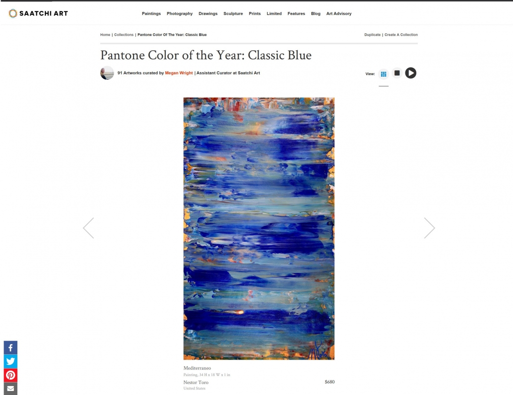 Nestor Toro's work in Saatchi Art's collection of works using Pantone color of the year for 2020 - Classic Blue