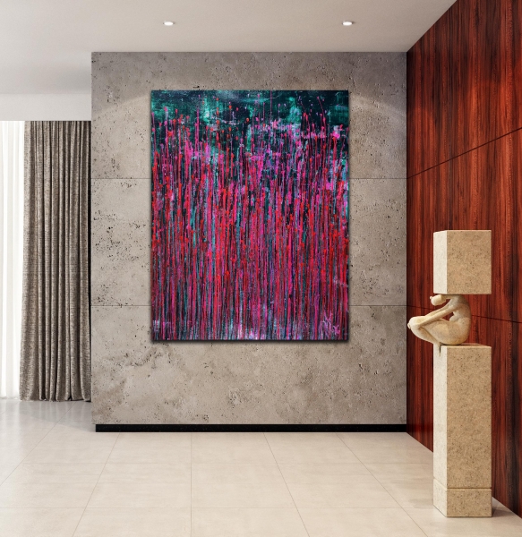 Pink Synergy (Fantasy Garden) - Metallic Abstract Painting (2020) by Nestor Toro