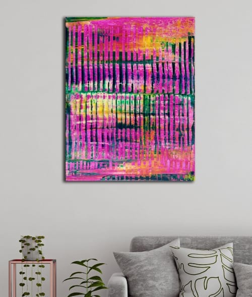 Room View - Pink Refractions (Green Textures) 2 (2020) by Nestor Toro