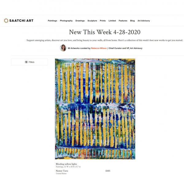 Nestor Toro's work included in the Saatchi art chief curator - Rebecca Wilson for the week of April 28, 2020