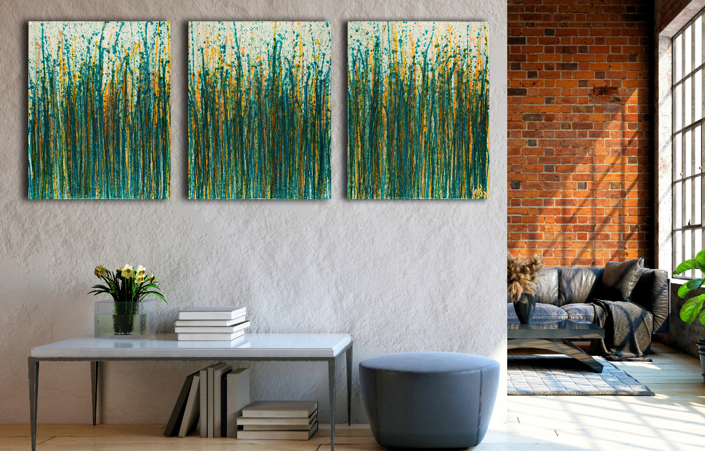 SOLD / Crystal Down (Forest Green) (2020) / Triptych / West Hollywood