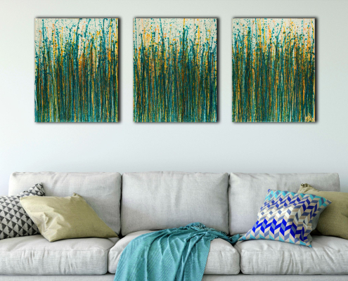 SOLD / Crystal Down (Forest Green) (2020) / Triptych / West Hollywood