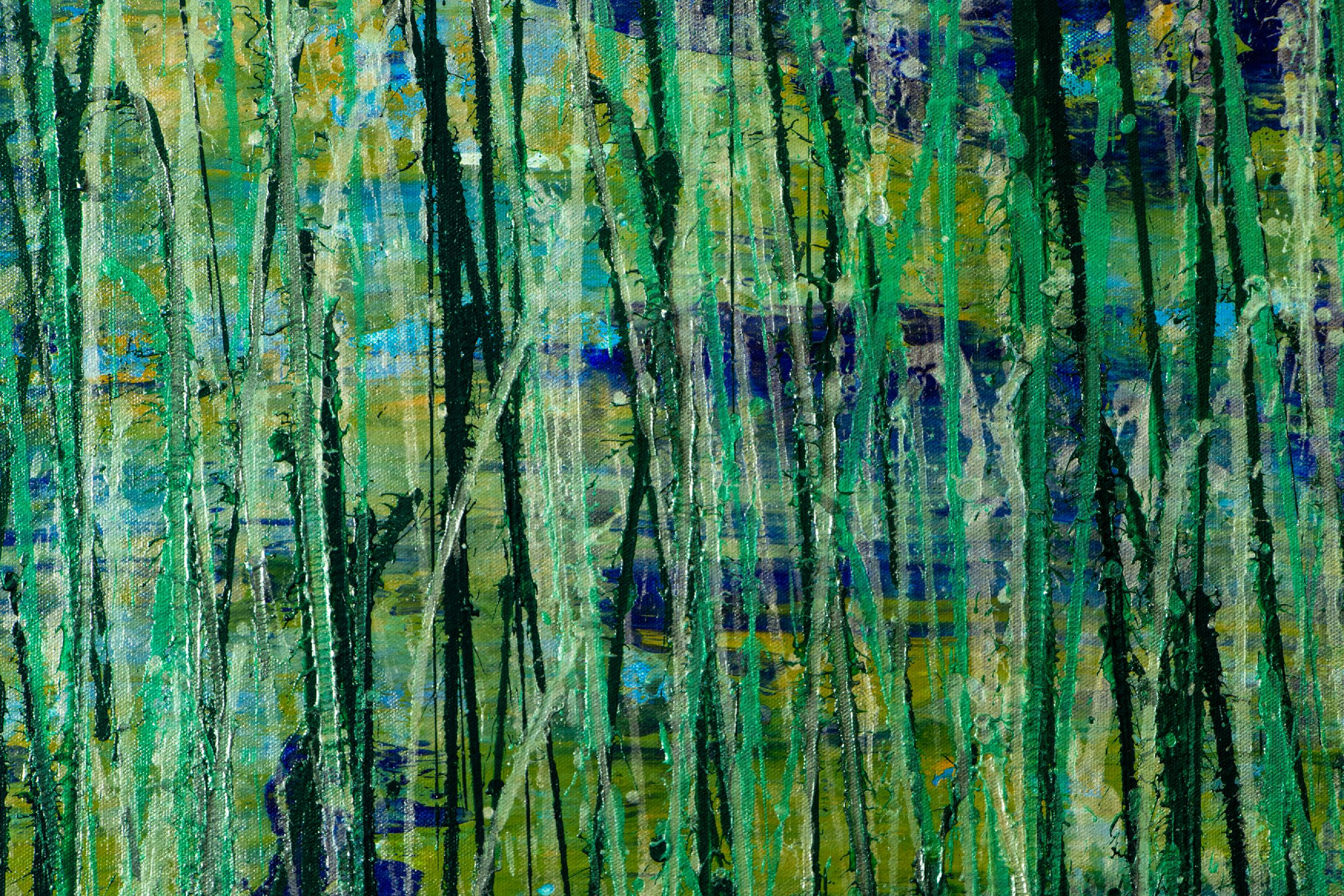 Detail - Green forest (Silver lights intrusions) (2021) 34 x 69 inches by Nestor Toro