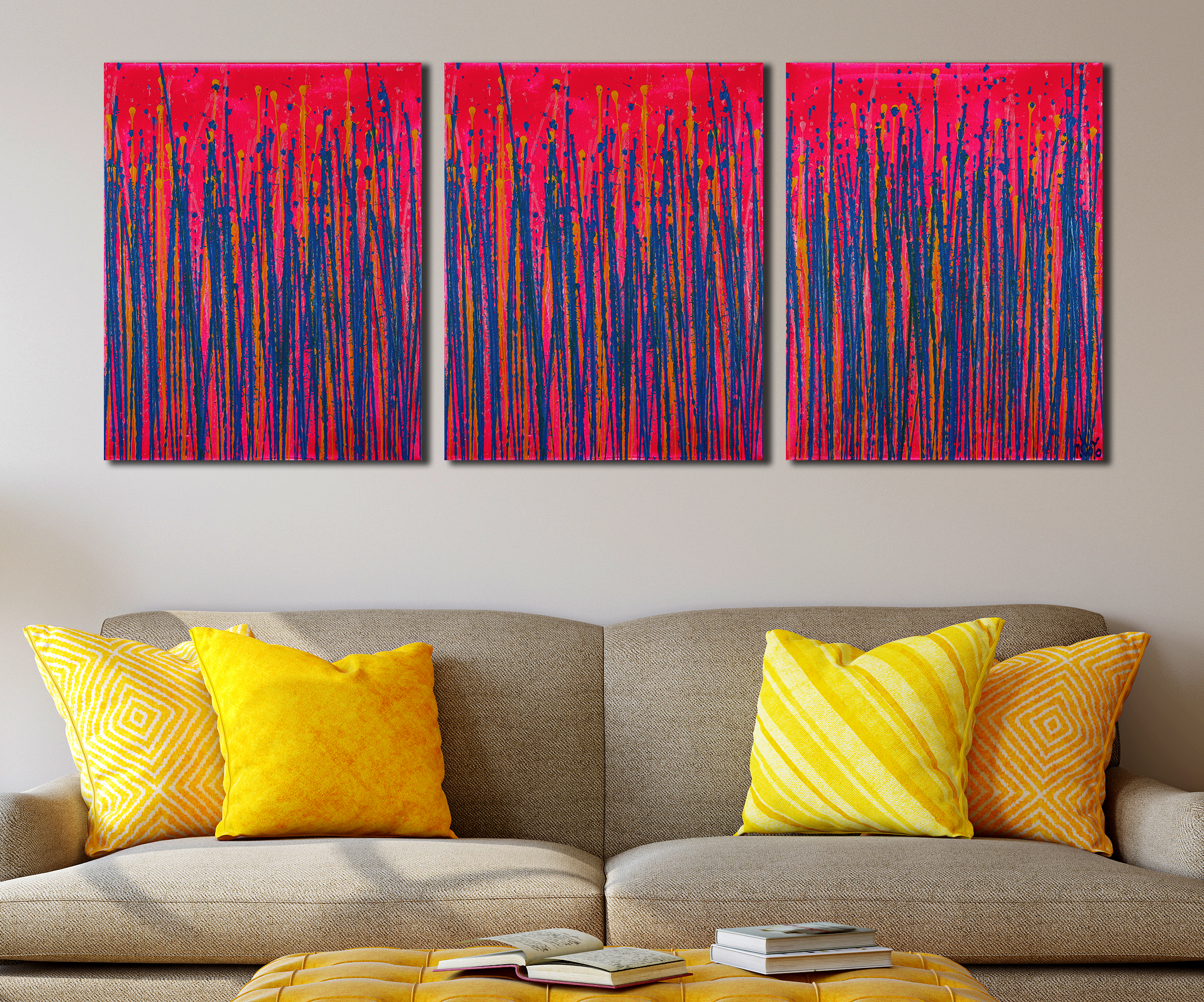 Drizzles Expressions (Over Neon) (2021) / Triptych by painter Nestor Toro