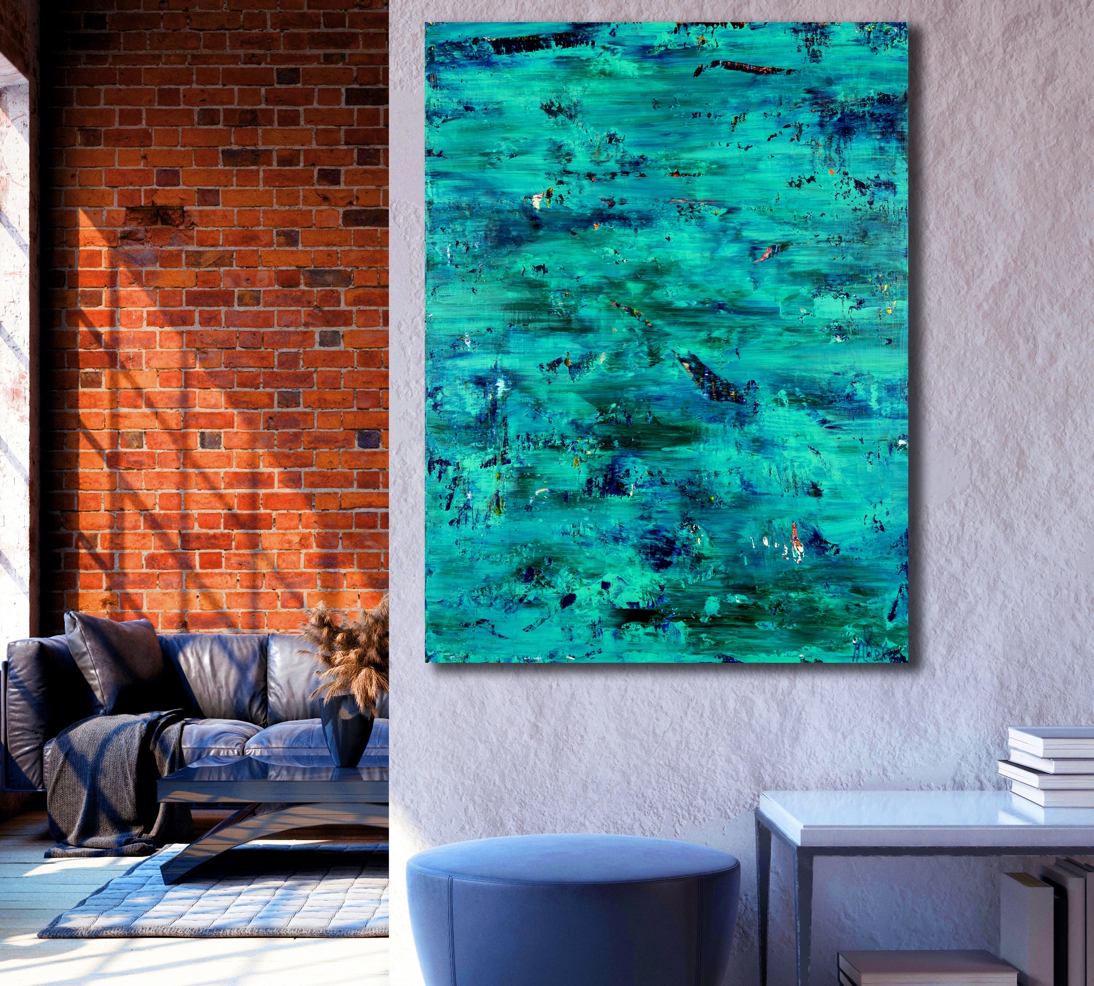 Deep Blue Paradise (2022) 36 x 48 inches / (ROOM VIEW)