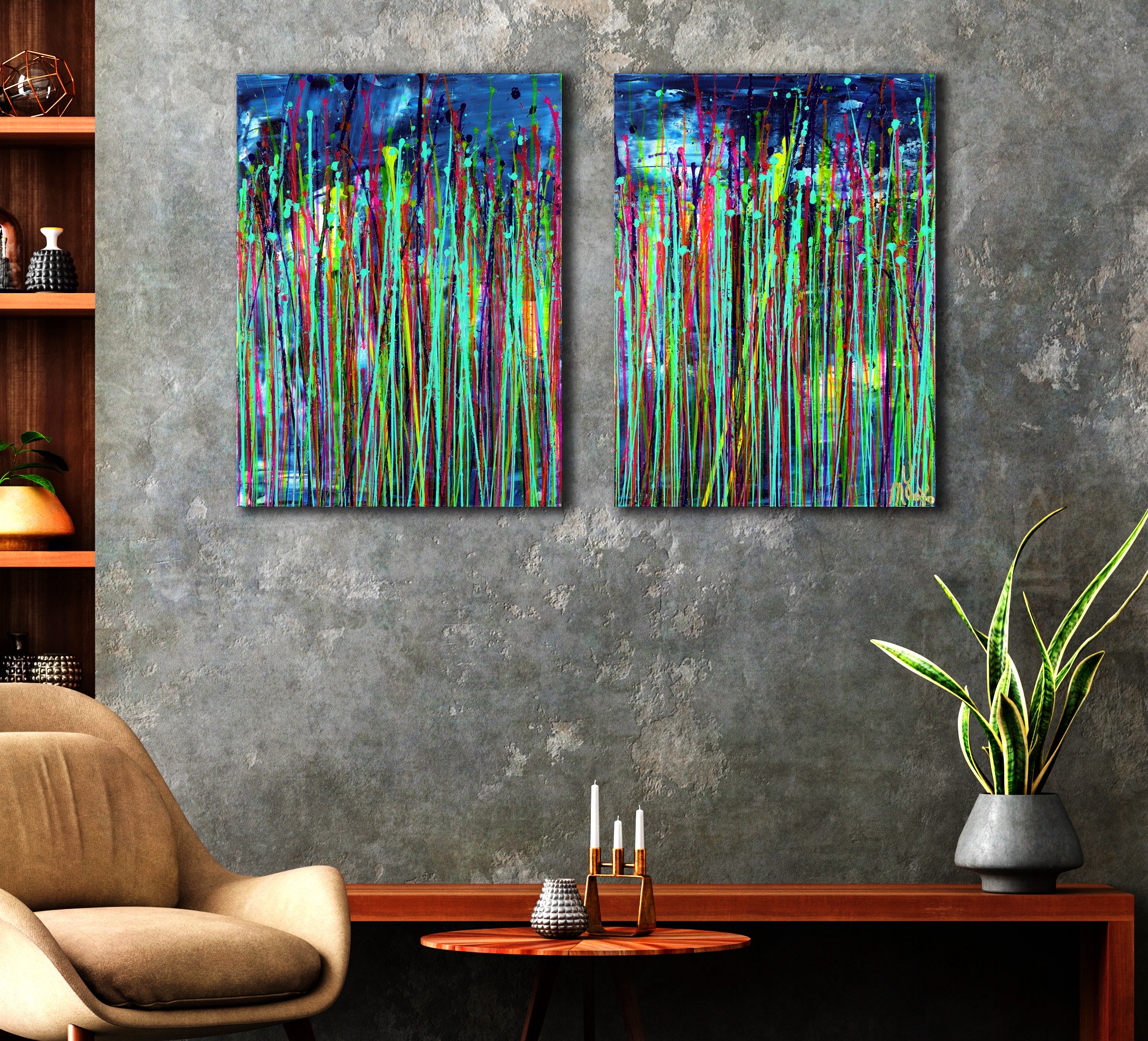 ROOM VIEW / In Between Seasons 1 (2023) / Diptych / 36 x 24 inches