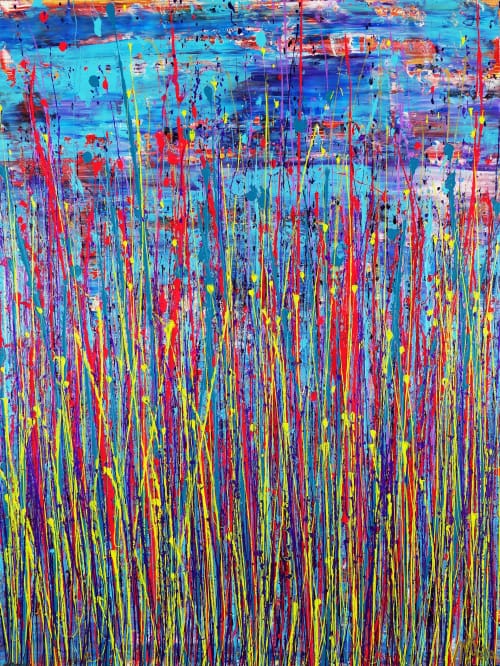 Spring drizzles (over blue) / 36 X 48 INCHES / 2023 / Nestor Toro